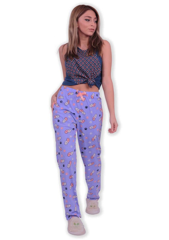 Женский низ пижамы с принтом пончиков |фиолетовый - Thumbnail