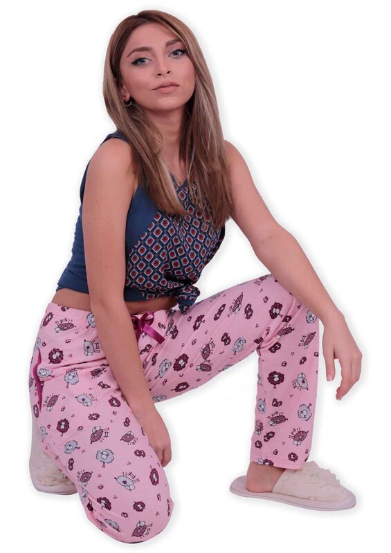 Женский низ пижамы с принтом ягнят |розовый - Thumbnail