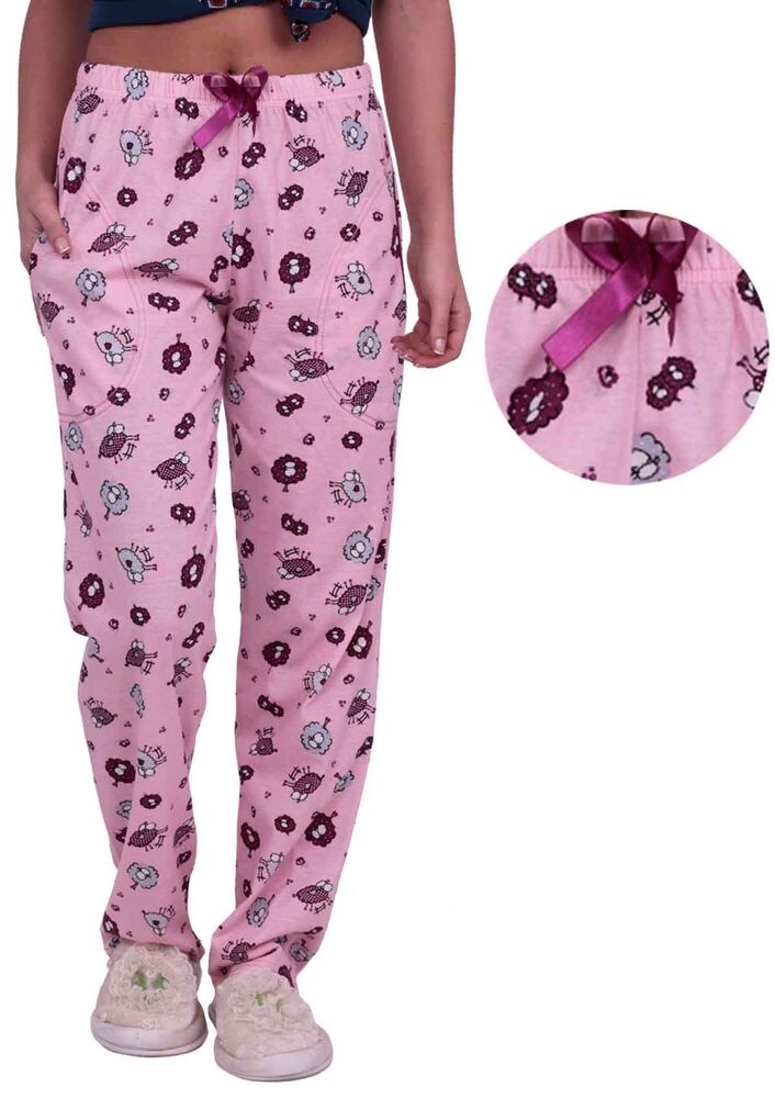 Женский низ пижамы с принтом ягнят |розовый