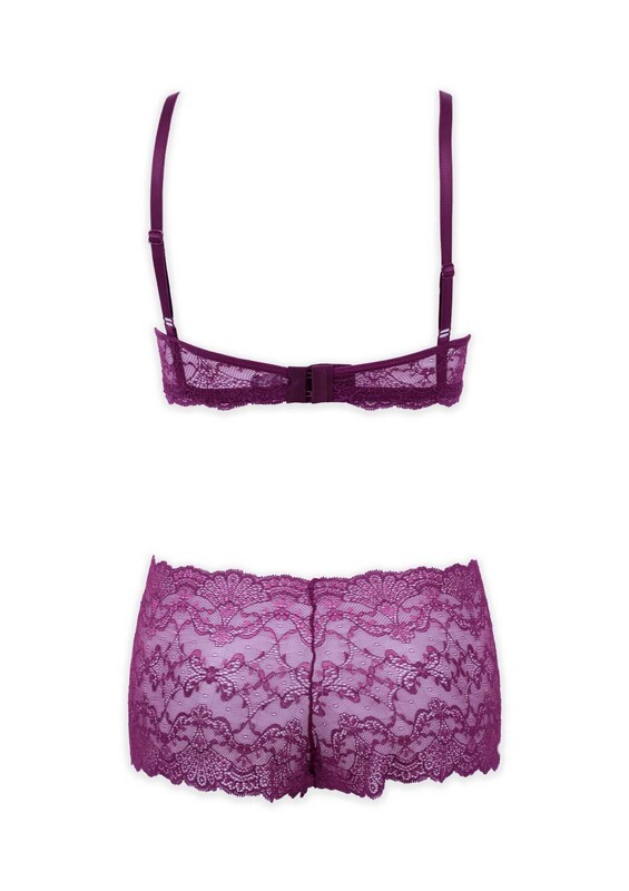 Женский комплект нижнего белья с кружевом (бюстгальтер с перекрестными лямками) | фиолетовый - Thumbnail