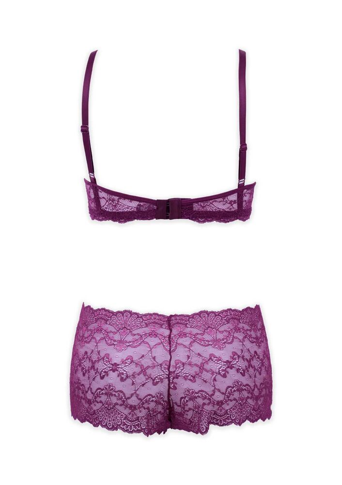 Женский комплект нижнего белья с кружевом (бюстгальтер с перекрестными лямками) | фиолетовый