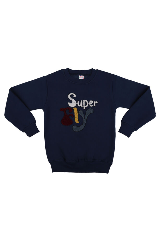 Super Nakışlı Şardonlu Erkek Çocuk Sweat | Mavi