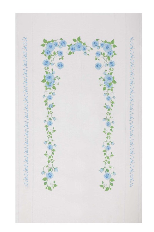 SİMİSSO - Льняной ажурный молитвенный коврик для вышивания 508|голубой