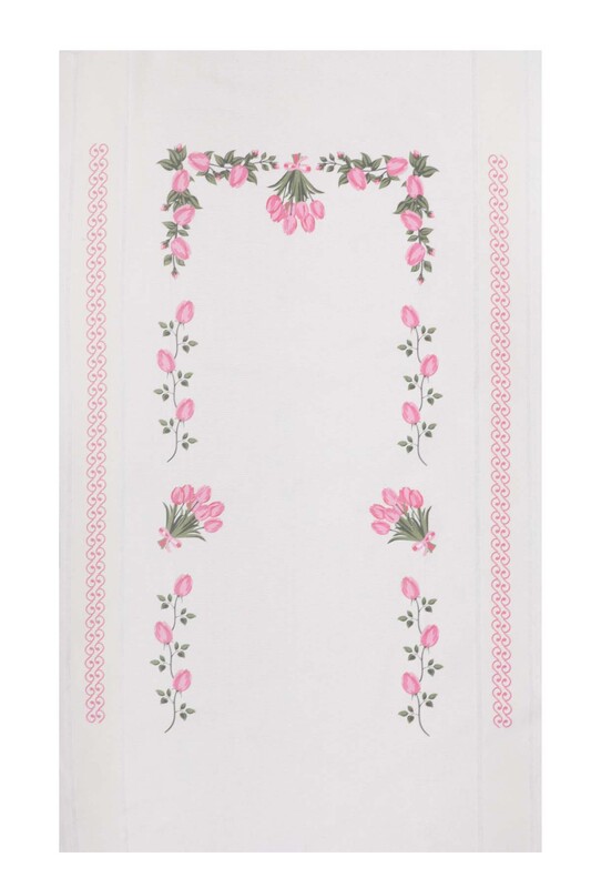 SİMİSSO - Льняной ажурный молитвенный коврик для вышивания 511|розовый