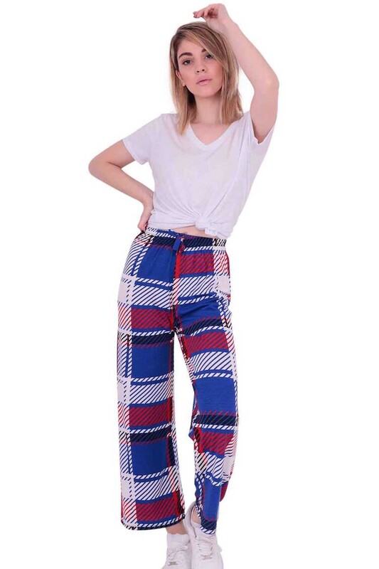Полосатые женские брюки из вискозы с широкими штанинами | голубой - Thumbnail