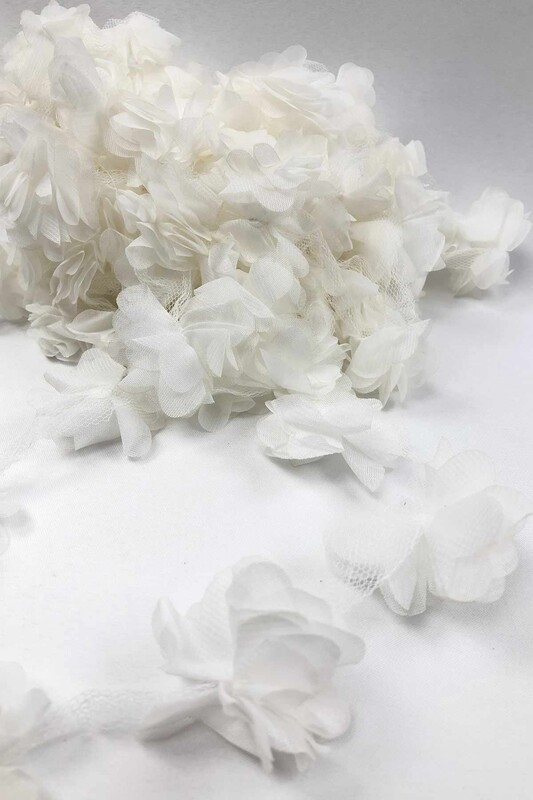 SİMİSSO - Lazer Kesim Şerit Çiçek Kırık Beyaz 1m