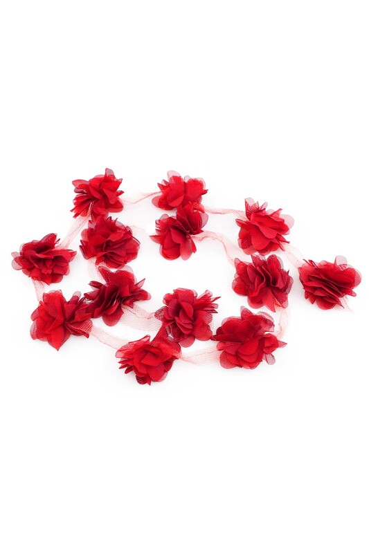 SİMİSSO - Lazer Kesim Şerit Çiçek Kırmızı 1m