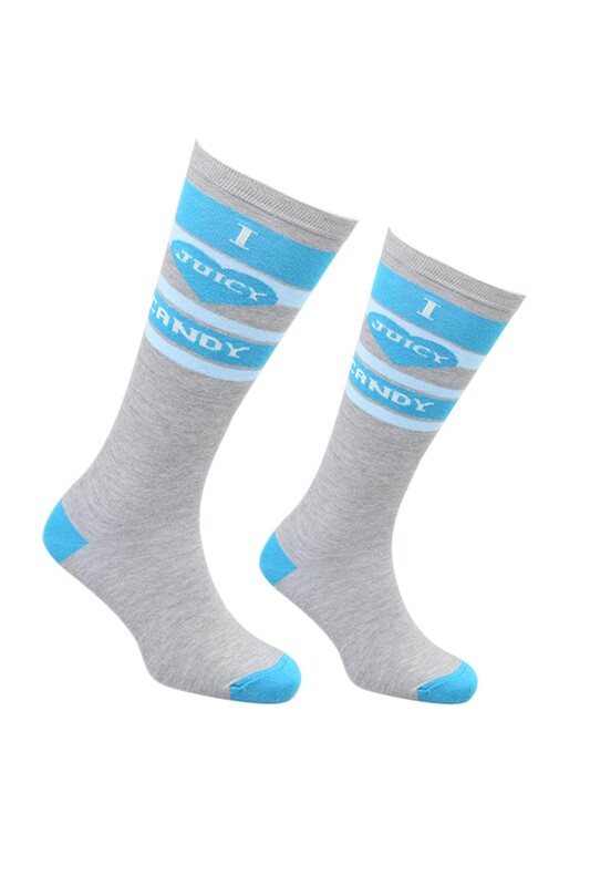 SİMİSSO - Yazılı Dizaltı Kadın Çorabı 983 | Mavi