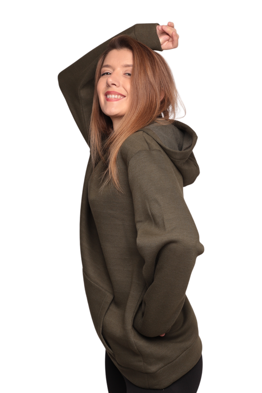 Kapşonlu 3 İplik Sweatshirt 0153 | Haki - Thumbnail