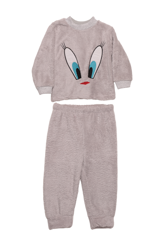 SİMİSSO - Kız Çocuk Pelüş Pijama Takımı | Gri