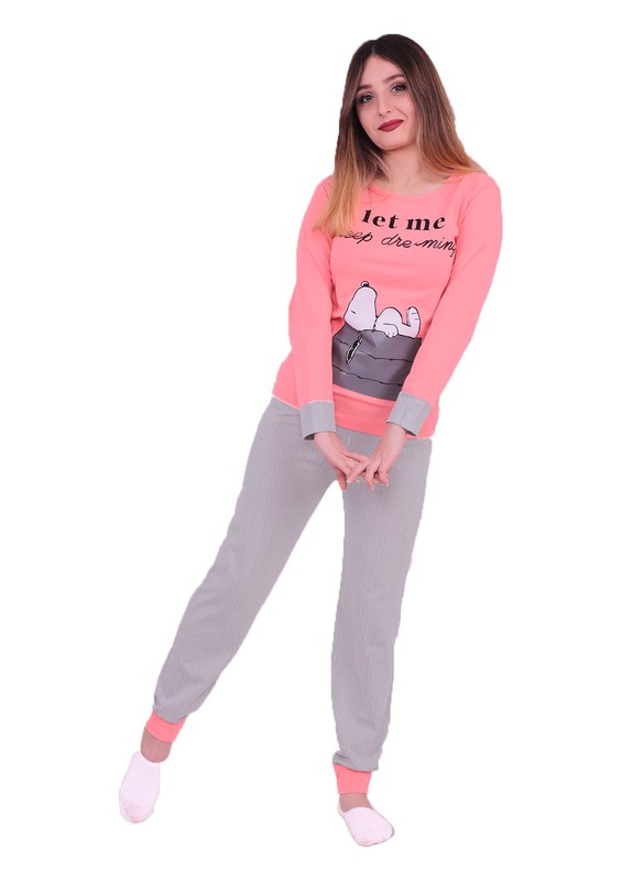 Комплект пижамы SUDE Snopy с длиными рукавами 3098/ пудровый - Thumbnail