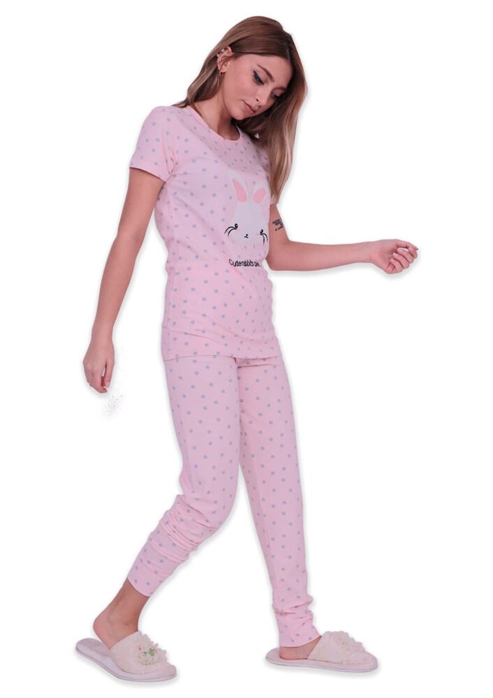 Пижамный комплект с короткими рукавами в горошек с кроликом | розовый