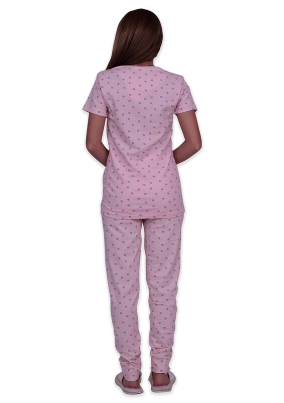 Пижамный комплект с короткими рукавами в горошек с кроликом | розовый - Thumbnail