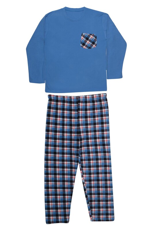 SUDE - Kareli Uzun Kol Polar Erkek Pijama Takımı 100-5 | Mavi
