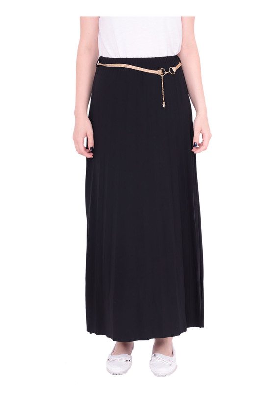 Прямая юбка с ремешком 478/чёрный - Thumbnail