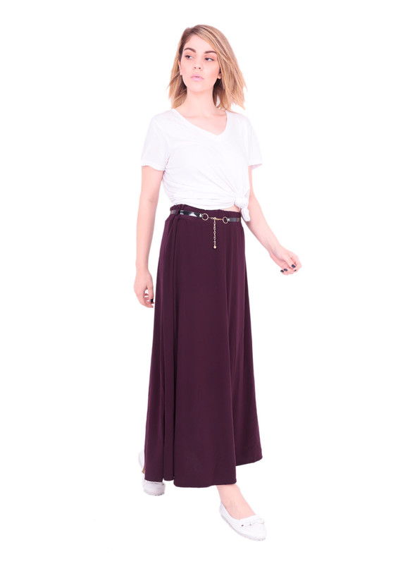 Прямая юбка с ремешком 479/пурпурный - Thumbnail