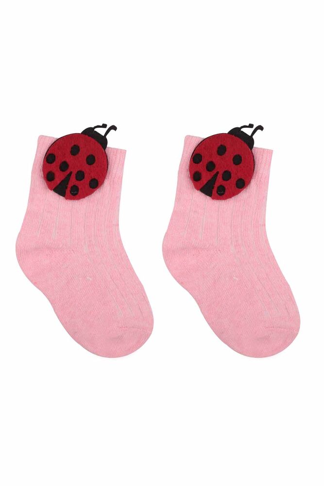 Uğur Böceği Keçeli Kız Çocuk Soket Çorap | Pembe