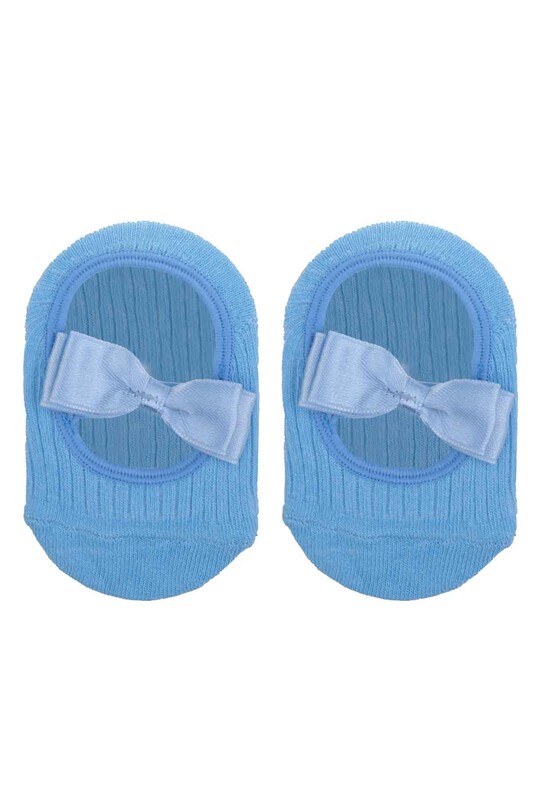 ÜNLÜ BABY - Fiyonklu Kız Bebek Babet Çorap | Bebe Mavi