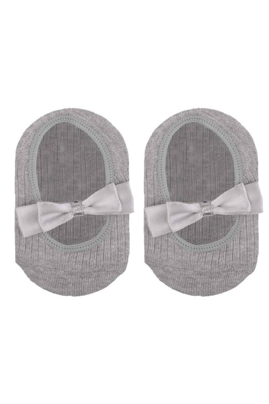 ÜNLÜ BABY - Fiyonklu Kız Bebek Babet Çorap | Gri