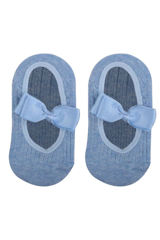 ÜNLÜ BABY - Fiyonklu Kız Bebek Babet Çorap | Mavi