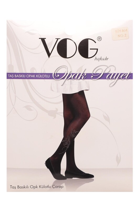 VOG - Vog Taş Baskılı Opak Külotlu Çorap | Siyah