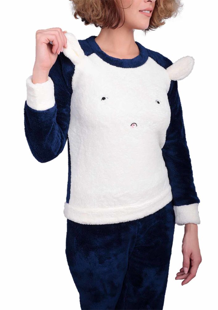 Wesha Ribanalı Baskılı Welsoft Pijama Takımı 002 | Lacivert