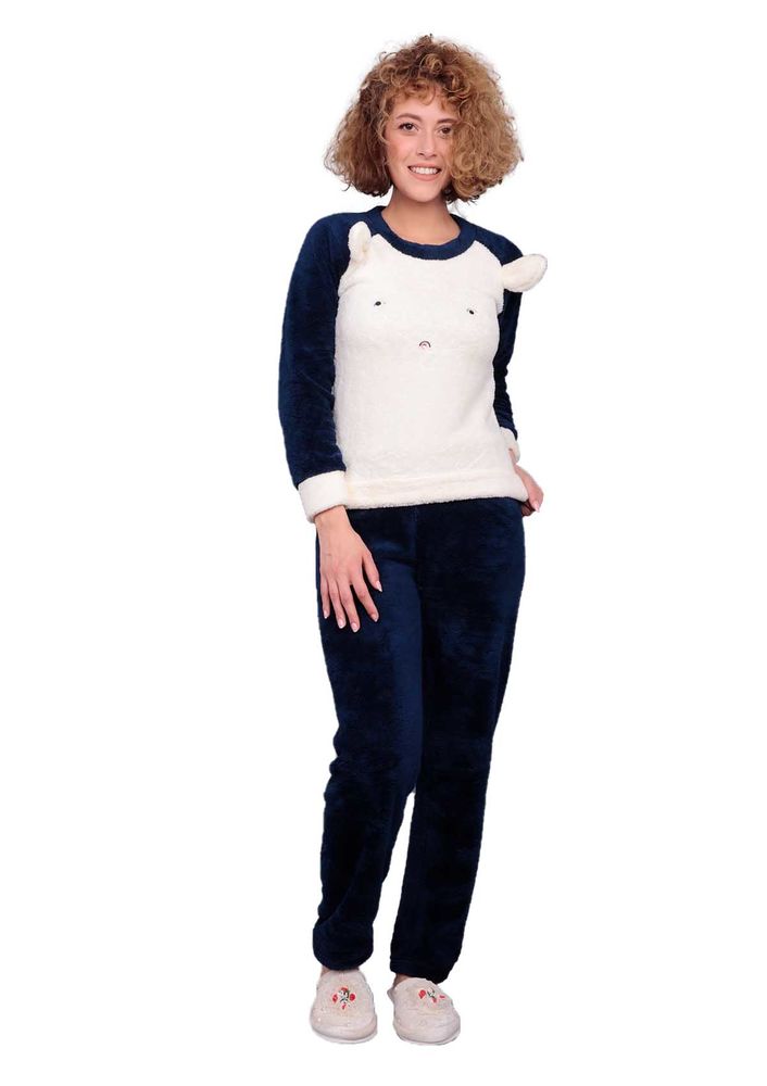 Wesha Ribanalı Baskılı Welsoft Pijama Takımı 002 | Lacivert