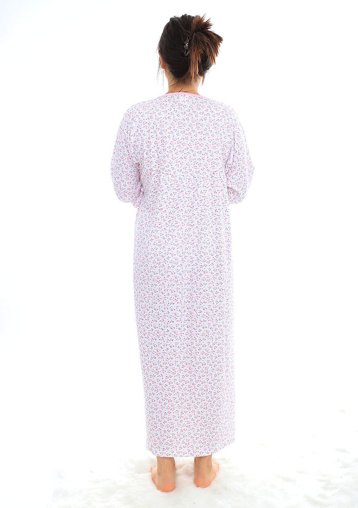 Yaşar Yuvarlak Yakalı Uzun Desenli Gecelik 401 | Pembe