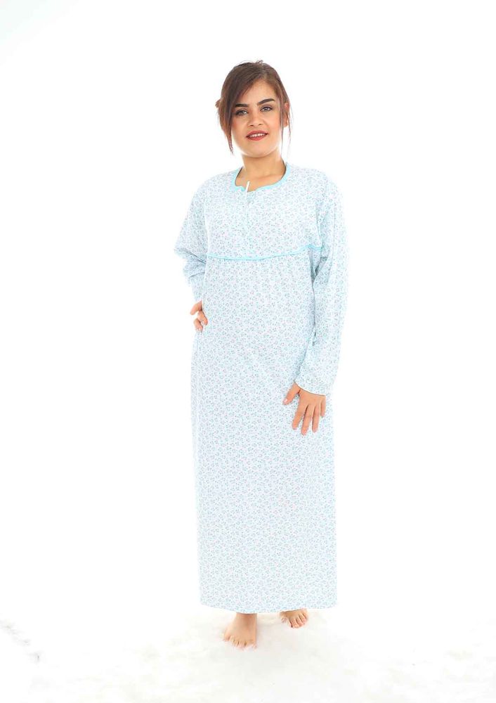 Yaşar Yuvarlak Yakalı Uzun Desenli Gecelik 401 | Yeşil