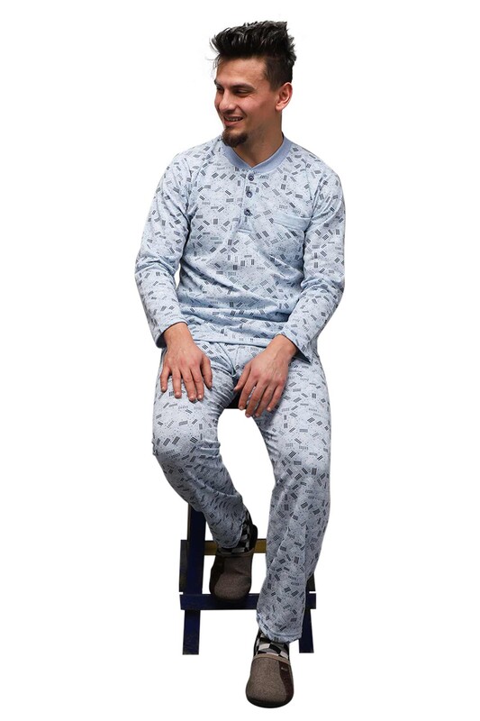 YENTEKS - Desenli Düğmeli Erkek Pijama Takımı 0217 | Mavi