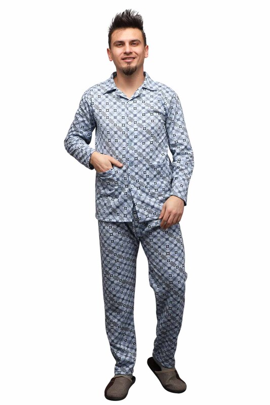 YENTEKS - Gömlek Yaka Düğmeli Erkek Pijama Takımı 0211 | Mavi