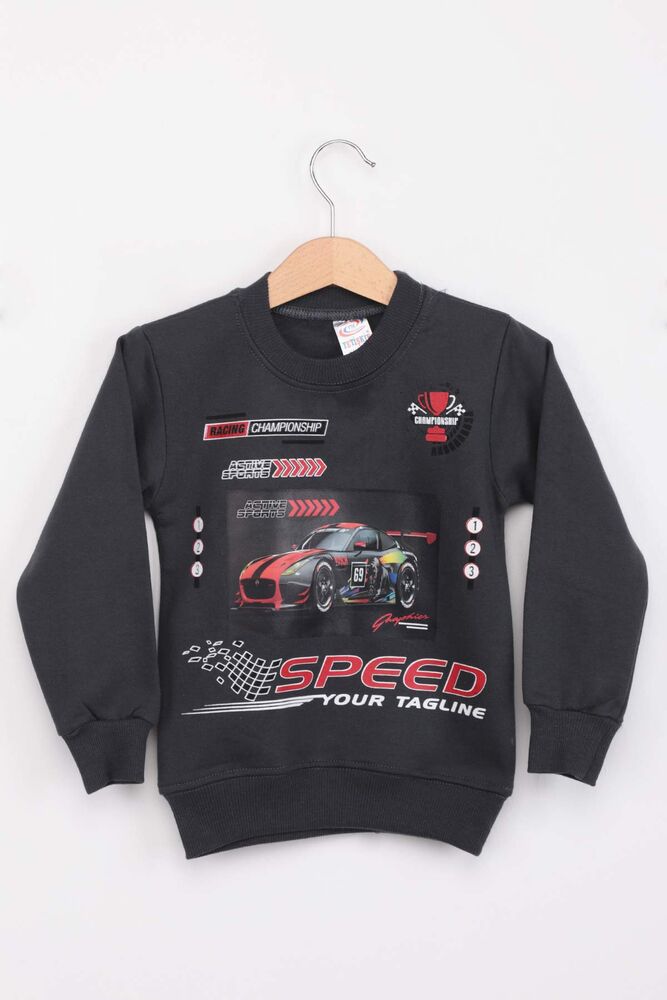 Yarış Arabası Baskılı Erkek Çocuk Sweatshirt | Füme