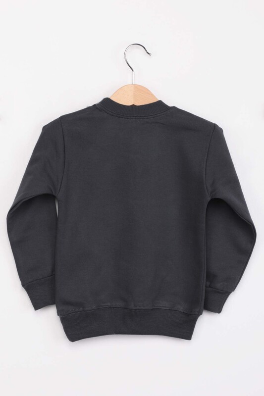 Yarış Arabası Baskılı Erkek Çocuk Sweatshirt | Füme - Thumbnail