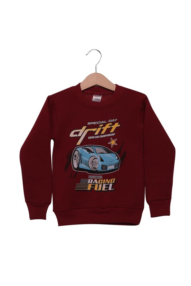 Araba Baskılı Şardonlu Erkek Çocuk Sweatshirt | Bordo