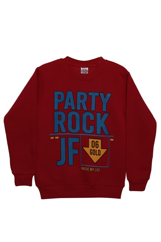 YETİŞKİN - Party Yazılı Şardonlu Erkek Çocuk Sweatshirt | Kırmızı