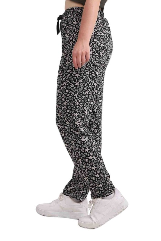 Женские брюки из вискозы с принтом цветов, листьев и широкими штанинами| чёрный - Thumbnail