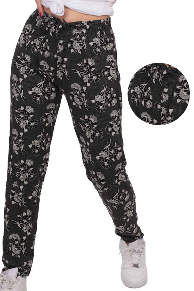 Женские брюки-трубы из вискозы с принтом цветочков | чёрный