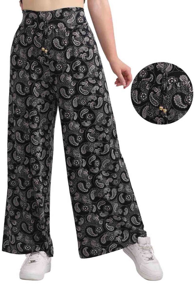 Женские брюки из вискозы с принтом и широкими штанинами| чёрный