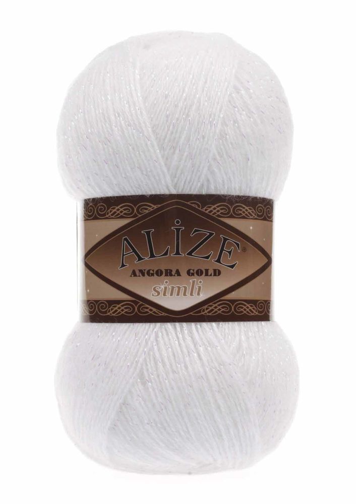 Alize Angora Gold Silvery Knitting Yarn White 055