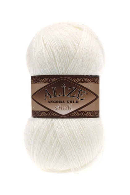 Alize - Alize Angora Gold Glittery Knitting Yarn Light Cream 062