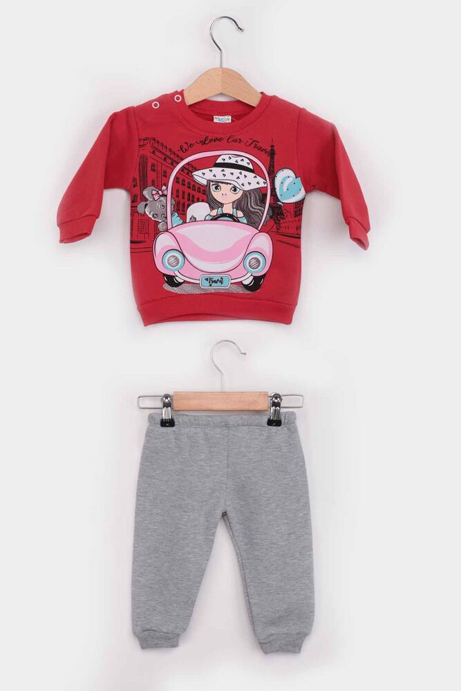 Car Printed Girl Tracking Suit | Red