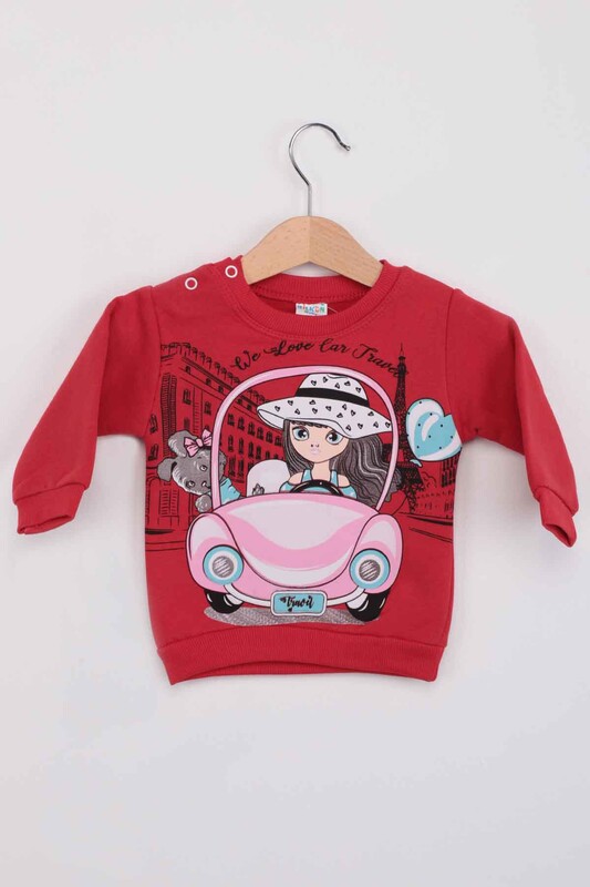 Car Printed Girl Tracking Suit | Red - Thumbnail