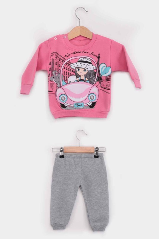 Car Printed Girl Tracking Suit | Pink - Thumbnail
