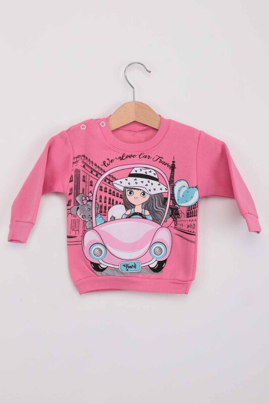 Car Printed Girl Tracking Suit | Pink - Thumbnail