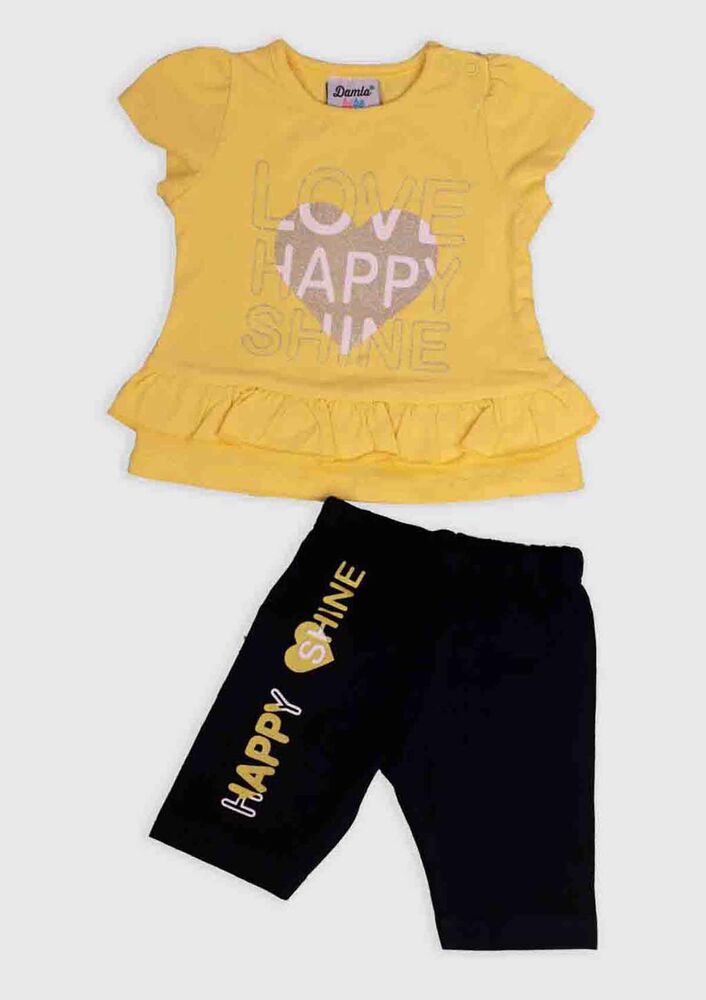 Happy Printed Baby Girl Set | Yellow