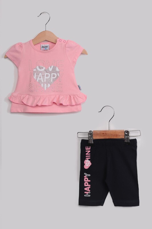 Happy Printed Baby Girl Set | Pink - Thumbnail