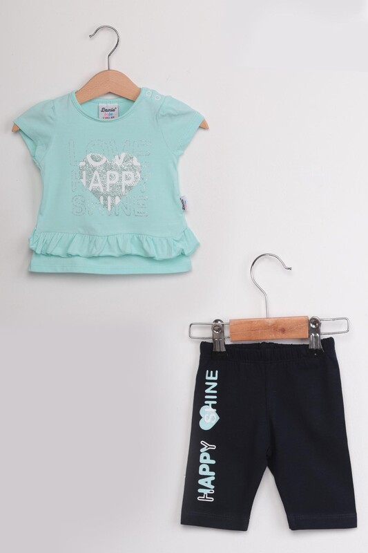 Happy Printed Baby Girl Set | Sea Green - Thumbnail