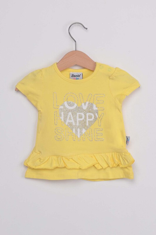 Happy Printed Baby Girl Set | Yellow - Thumbnail