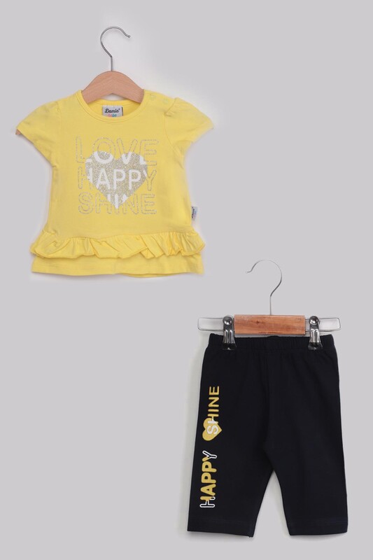 Happy Printed Baby Girl Set | Yellow - Thumbnail