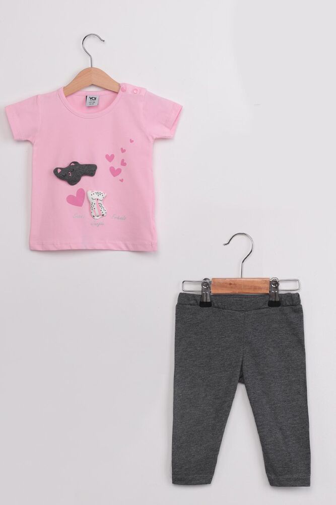 Cat Printed 2-Piece Baby Girl Set | Baby Pink